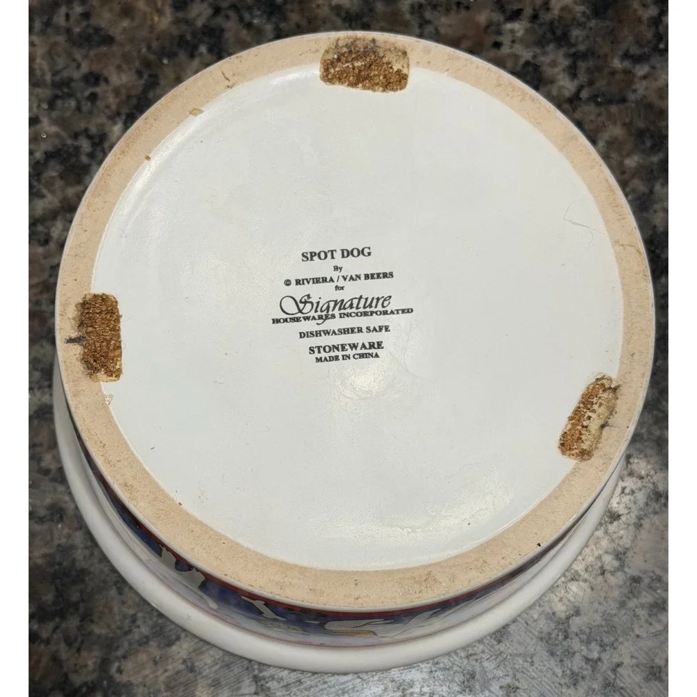Signature Housewares Spot Dog Stoneware Pet Bowl Riviera Van Beers Blue White